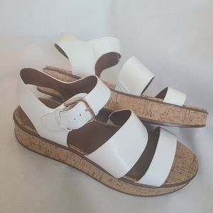 Naturalizer White Leather Sandals with Cork Platform